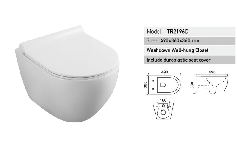 Washdown Wall-Hung Wc Toilet with UF Toilet Seat