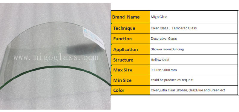 Hot Selling Curved Bent Tempered Toughened Glass for Shower Wall