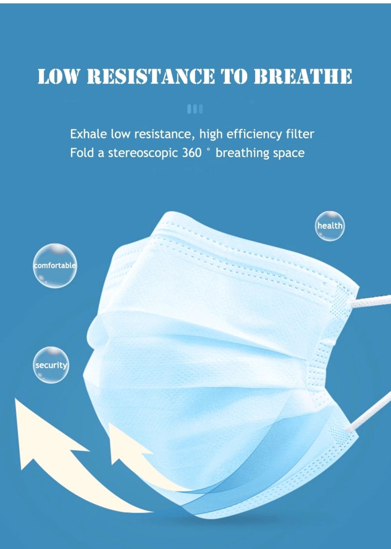 Disposable 3 Ply Non-Woven Protective Medical Face Mask