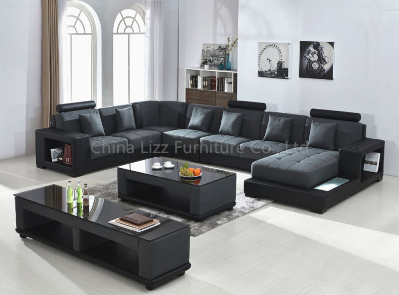 Contemporary European Furniture Sectional Leather LED Light Sofa