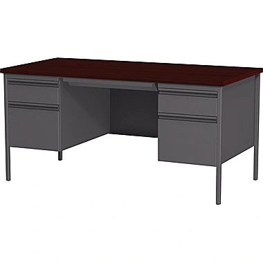 Double Pedestal Durable Wooden Surface Office Computer Desks, Steel Desk