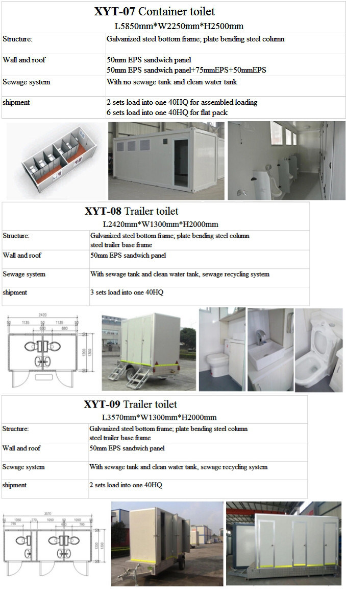 China Economic Prefabricated Container Trailet Toilet with Three Rooms