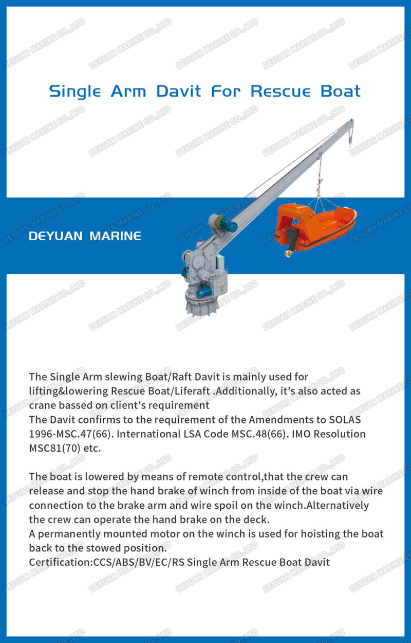23kn Single Arm Hydraulic Slewing Davit for Recuse Boat