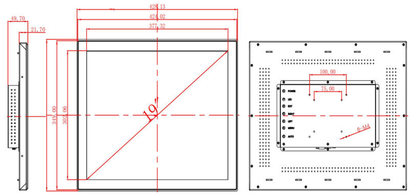 Toponetech Custom Display 19 Inch Open Frame Touch Screen Sensor Film Monitor