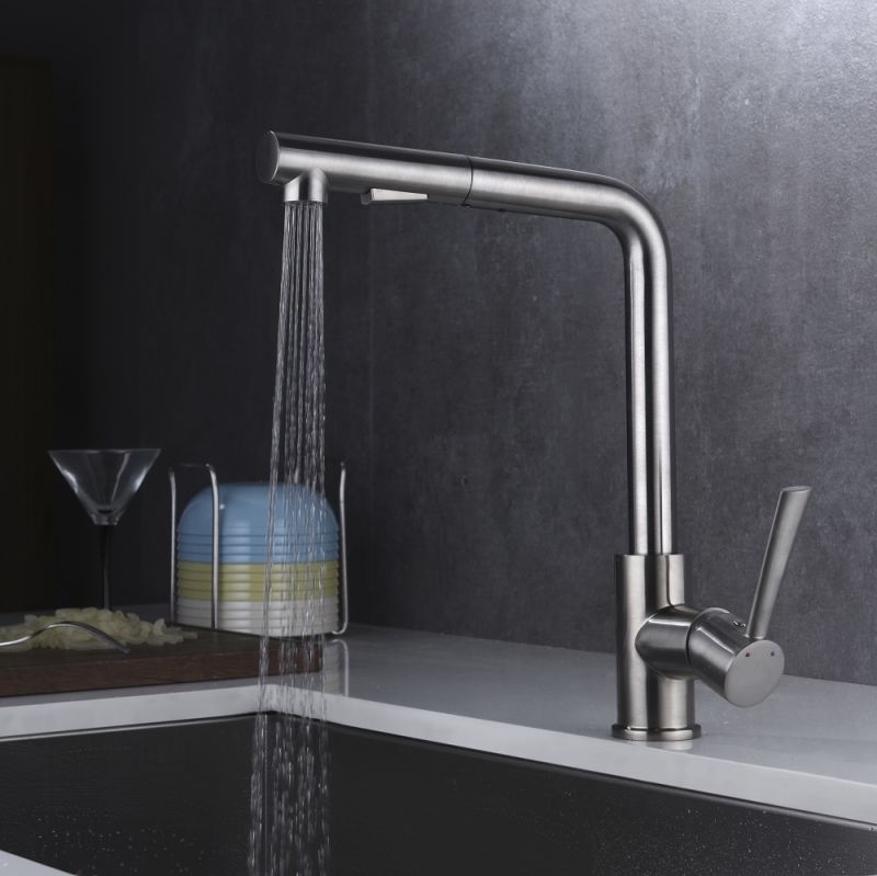 Pull out Kitchen Sink Faucet in Brushed Nickel, Kitchen Tap with Sprayer