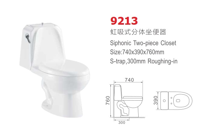 9213 Stock Toilet, Cheapest Toilet, Inodoro, Siphonic Two Piece Toilet