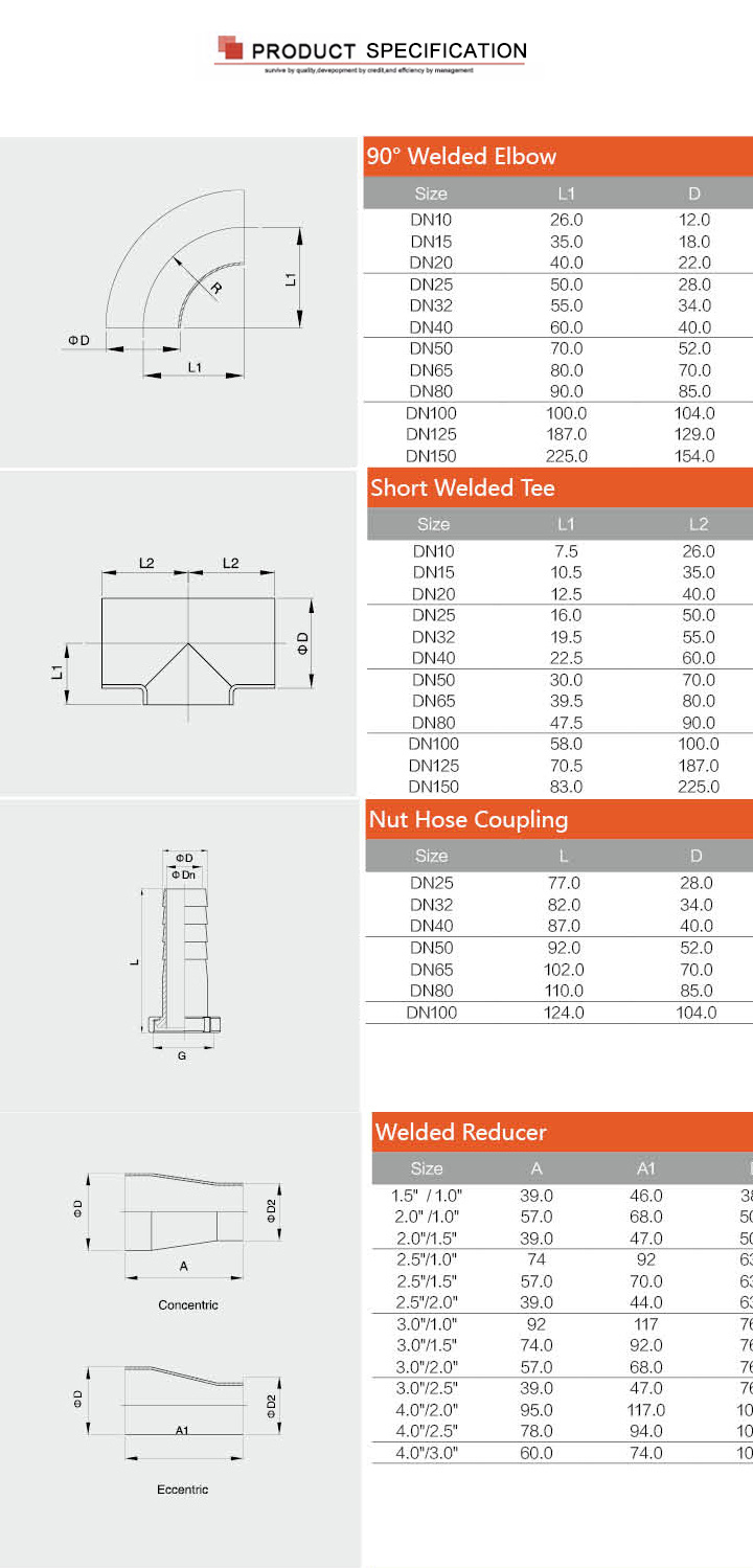 DIN Stainless Steel Hygienic Welded Reducing Tee Pipe Fittings