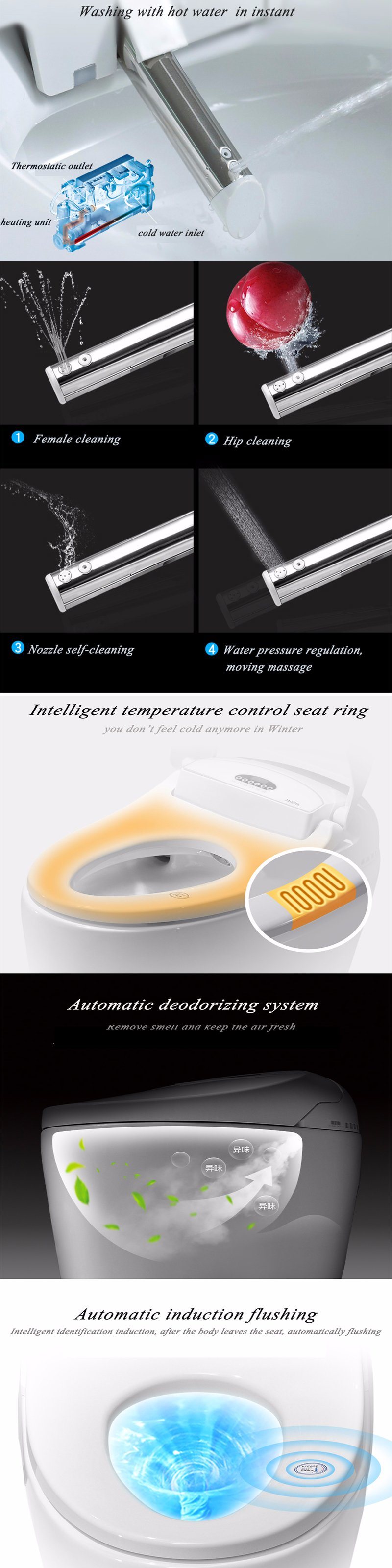 New Design Golden Color PU Seat Cover Intelligent Toilet (BC-838G)