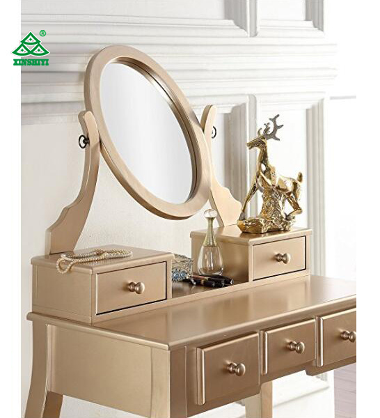 Roundhill Furniture Ashley Wood Makeup Vanity Table and Stool Set, Gold