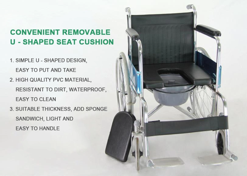 Commode Wheelchair with Comfortable PU Seat for Old People and Patients