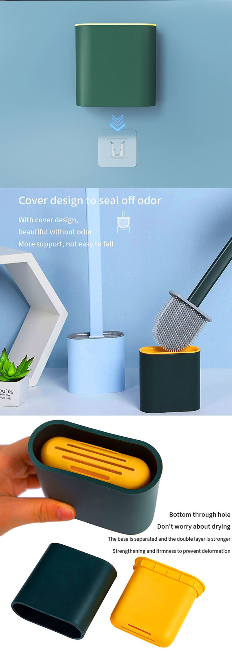 Newarrival Silicone Toilet Brush with Toilet Gap Soft Brush Holder