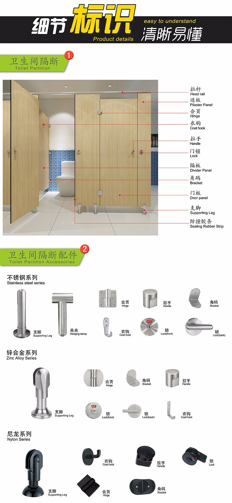 Commercial Public Wc Toilet Cubicle Systems with Indicated Lock