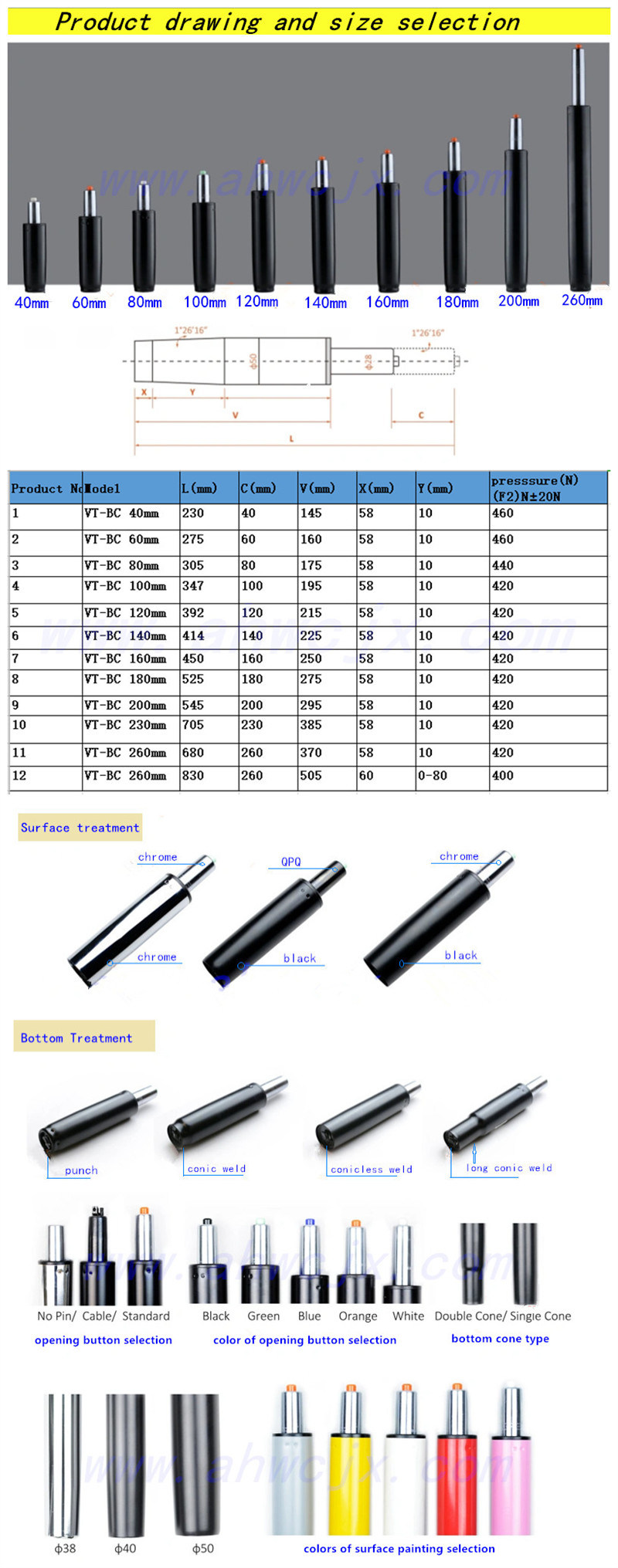 140mm Stroke Chromed Gas Spring/Gas Lift for Office Chair