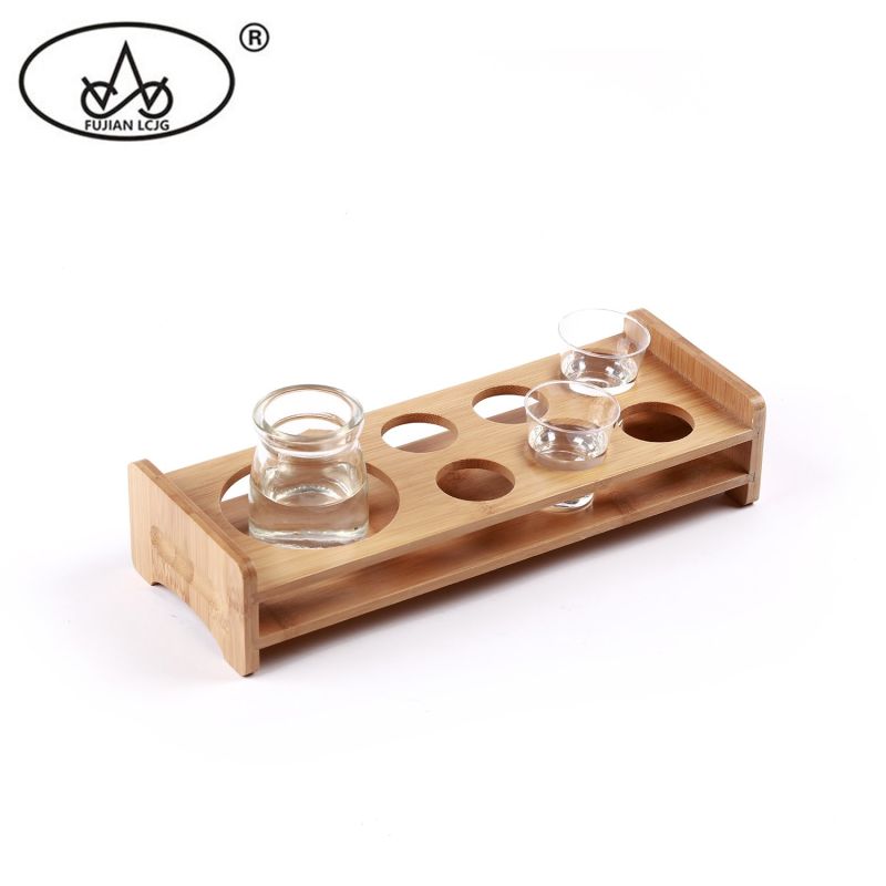 Glass Small Cup Liquor Bamboo Holder Stand for Bar