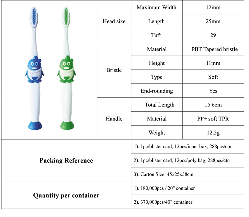 Cute Penguin Design Cartoon Kid/Child Toothbrush Soft Bristles Suction Bottom Toothbrush