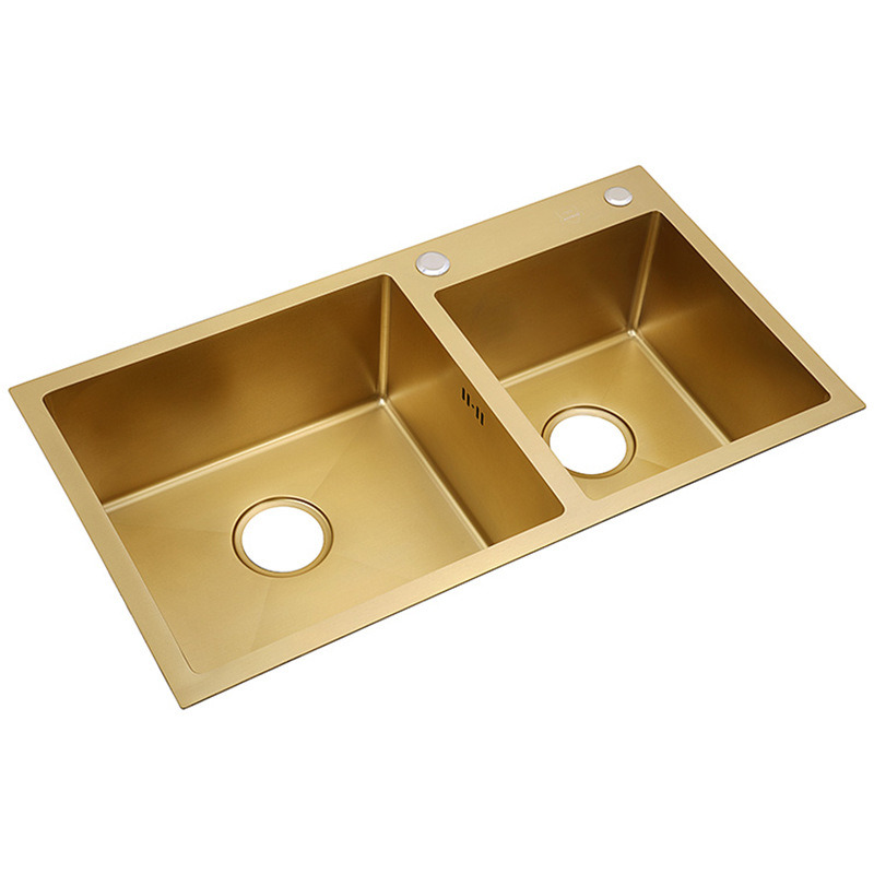 Brushed Gold Above Counter Double Bowl 304 Stainless Steel Kitchen Sink