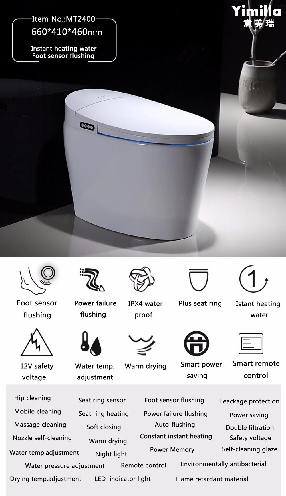 Latest Design Smart Intelligent Wc Ceramic Toilet Ce Certified with Horizontal Outlet