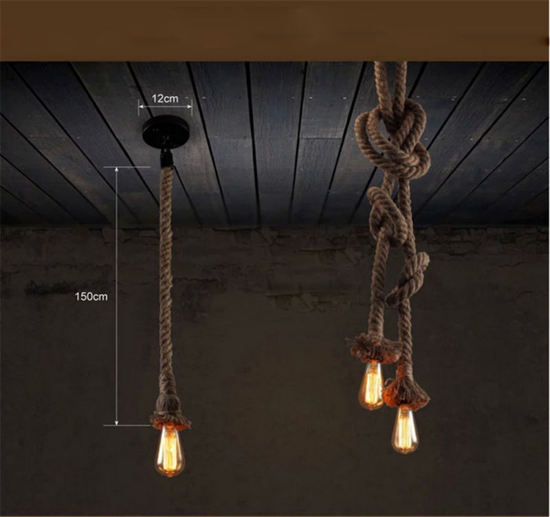 Pendant Light Hanging Suspension Metal Hemp Rope Pendant Lamp