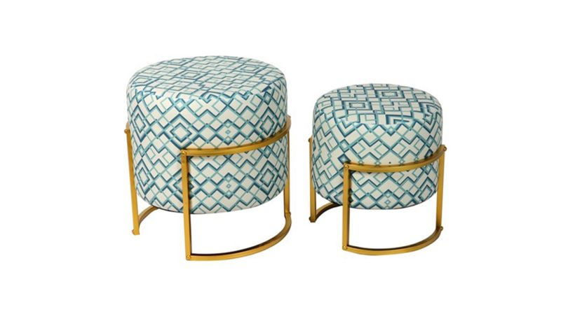 Knobby Velvet Footstool Ottoman Round Stool with Metal Base