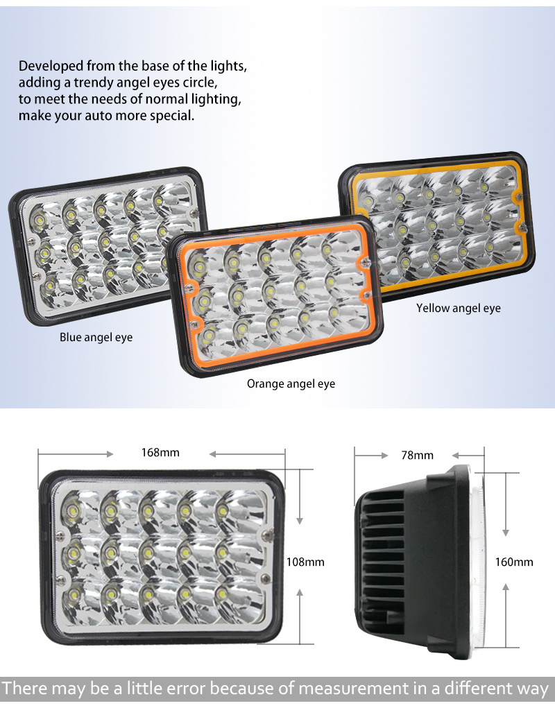 Rectangular High Low Beam 12V Angle Eyes 4X6 Inch DRL Jeep LED Headlight