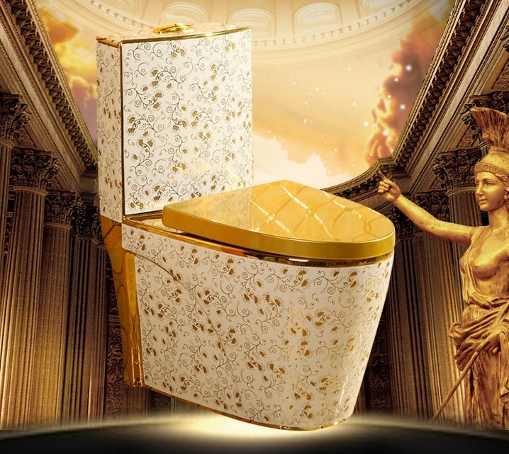 Popular High Quality Factory Wc Luxury Ceramic Sanitary Ware Golden Toilet, Gold Plated Toilet