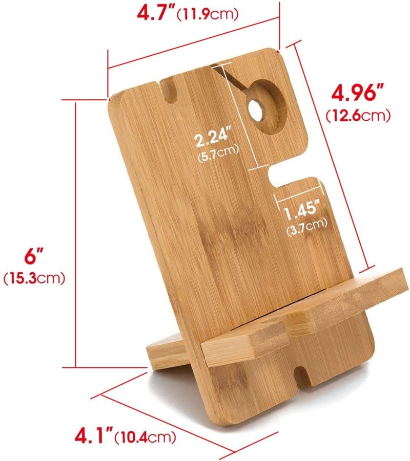 Bamboo Phone Charger Holder Removable Desk Organizer for iPad, Watch