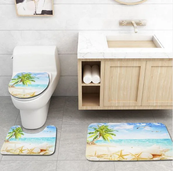 3 Pieces Set Toilet Seat Covers Pedestal Rug Bath Rugs