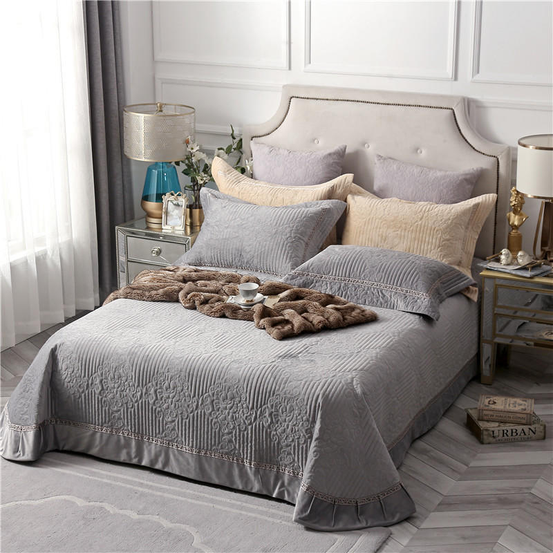 Luxurious Cover Bedspread Washed Queen Size Cover Quilt Gray for Winter