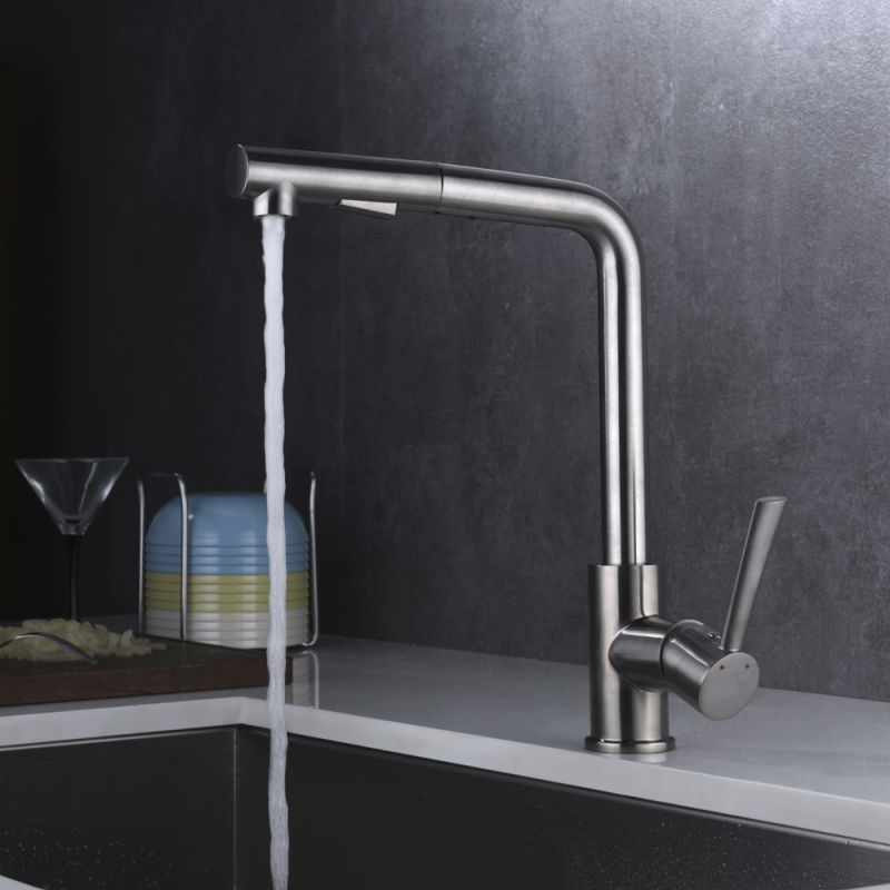 Pull out Kitchen Sink Faucet in Brushed Nickel, Kitchen Tap with Sprayer