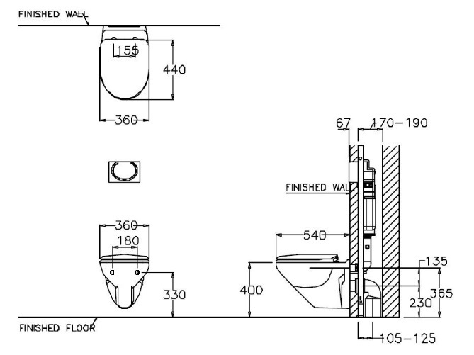 2116 Hot Sales Wall Hung Toilet with Concealed Cistern