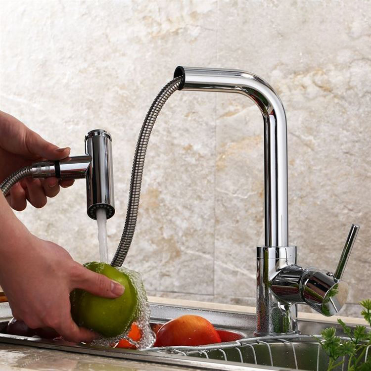 Three Way Spring Pull Down Brushed Nickel Kitchen Faucet