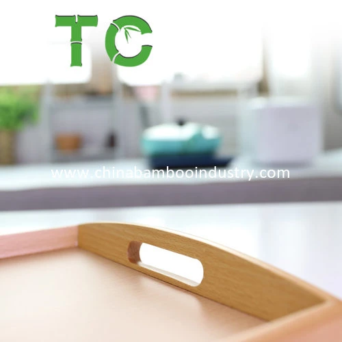 Wholesale Solid Beech Wood Serving Tray Cutlery Tray Food Coffee Serving Tray with Handle Breakfast Tray