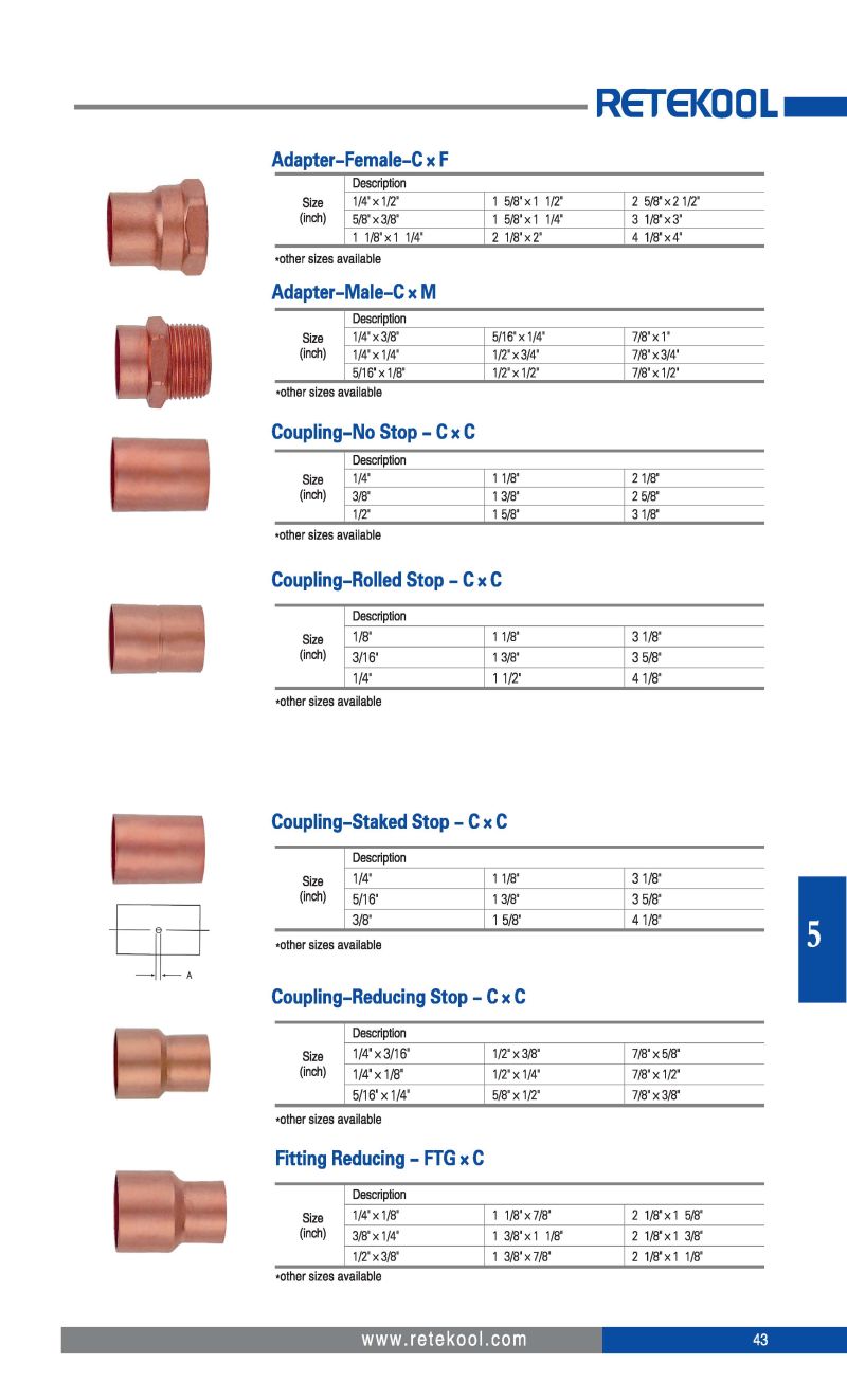 Refrigeration Part Copper Pipe Fittings, Copper Elbow, Copper Couple