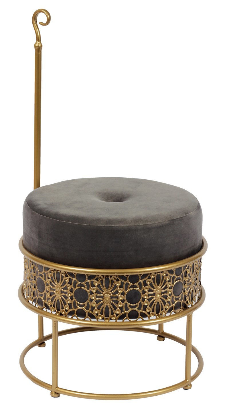 Knobby Velvet Fashiion Footstool Ottoman Round Stool with Metal Base