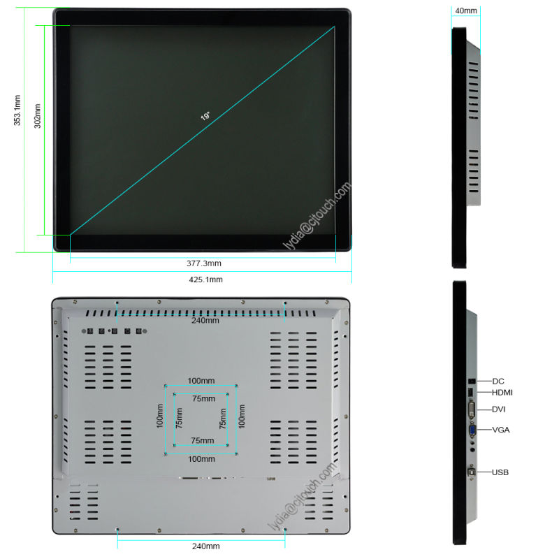 Cjtouch 19" Capacitive Embedded Touch Screen Monitor 19 Inch Embedded Touch Monitor