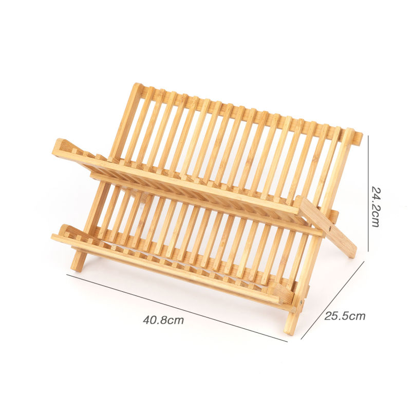 Bamboo Kitchen Folding Plate Holder and Dish Rack for Drying