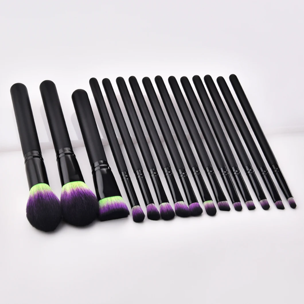 15PCS Cool Black Cosmetics Brush Set Premium Foundation Blsuh Contouring Eyeshadow Makeup Brush