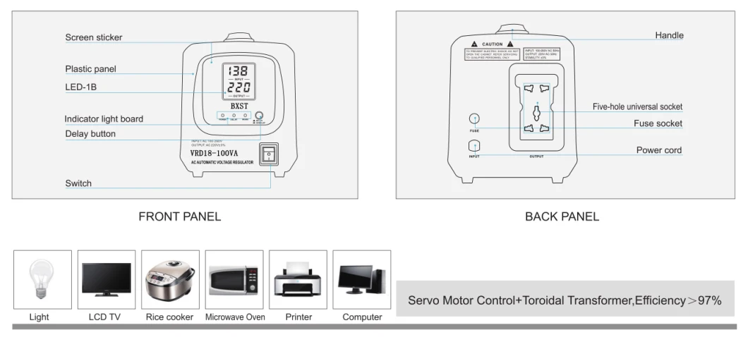 Bx-Vrd18 500va-10kVA Household Relay Type High-Power Voltage Protector Voltage Stabilizer Voltage Regulator