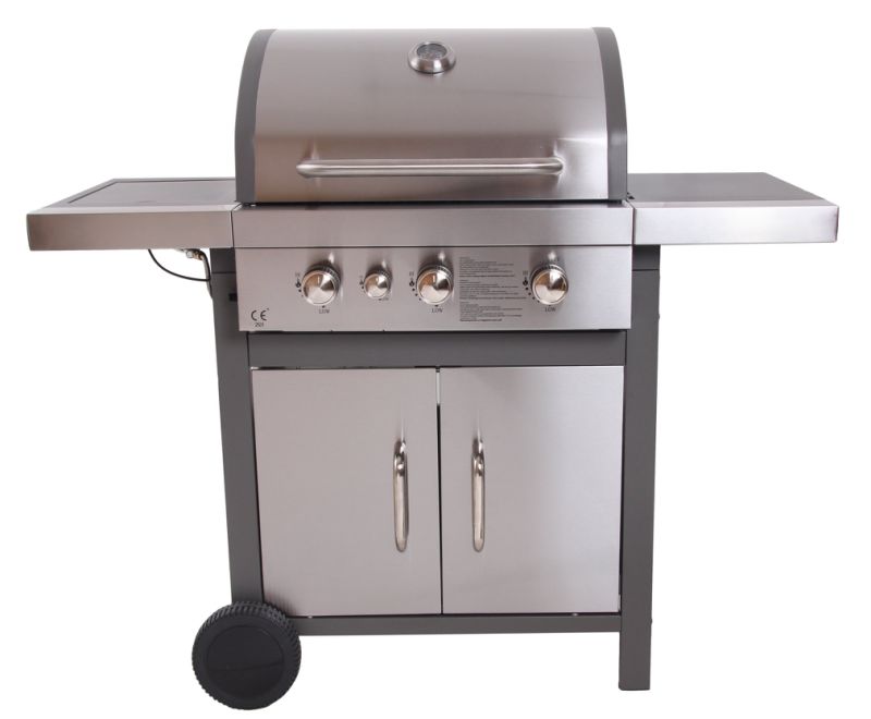 Three Burners Gas BBQ Grill with Side Burner, Stainless Steel