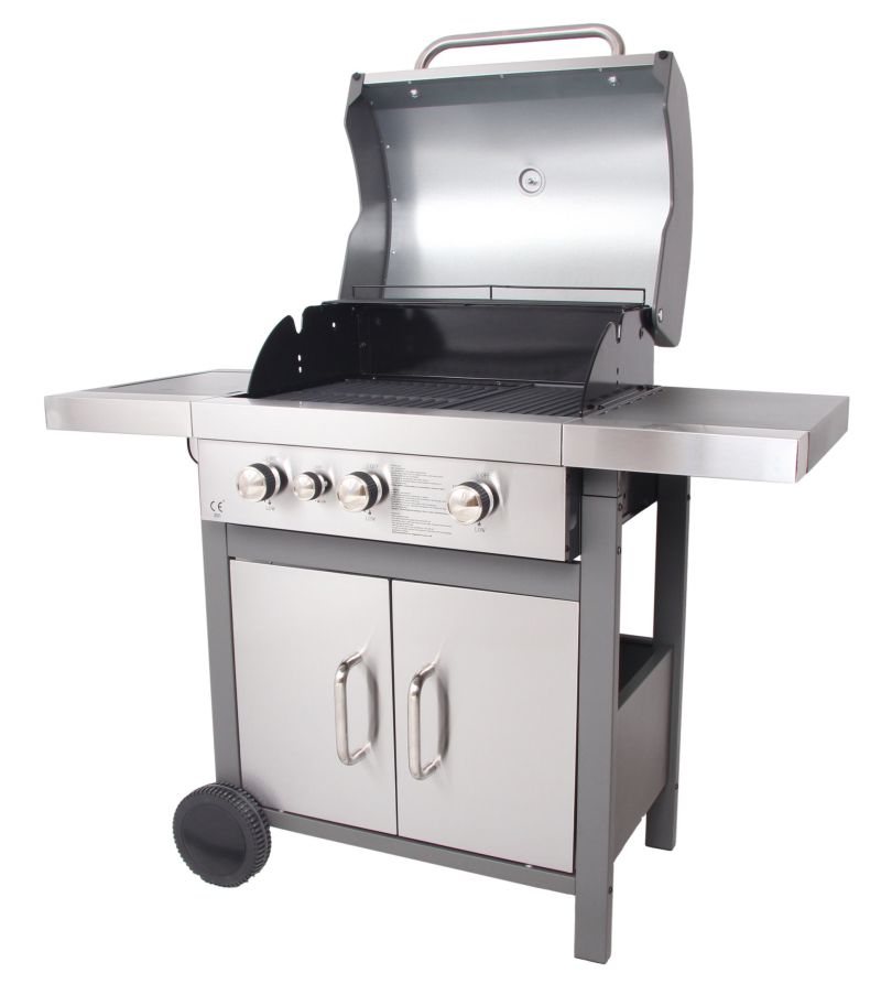 Three Burners Gas BBQ Grill with Side Burner, Stainless Steel