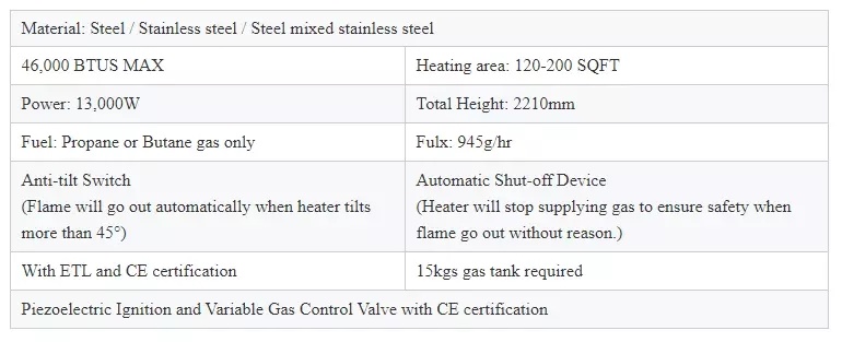 Environmental Protection Gas Outdoor Heater Gas Patio Heater