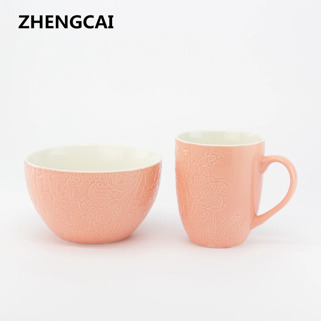 Manufacturers Produce High - Quality Color Glaze Creative Design Ceramic Cup Bowl Set Porcelain Tableware