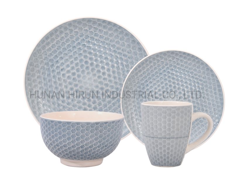 Honeycomb Embossed Ceramic Hand-Painted and Stamping Dinner Set