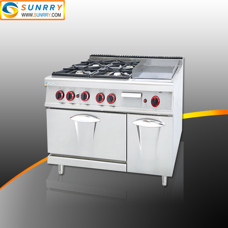 4-Burner Gas Stove Range with Gas Griddle with Gas Oven for Bakery Oven