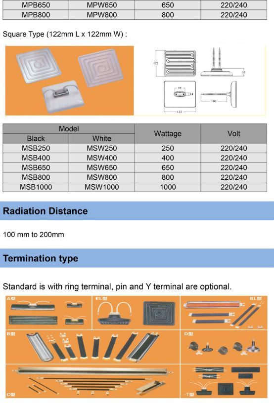 Far Infrared Ceramic Heater 120X120mm Flat Plate Heating Element