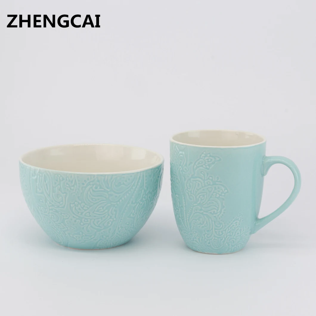 Manufacturers Produce High - Quality Color Glaze Creative Design Ceramic Cup Bowl Set Porcelain Tableware
