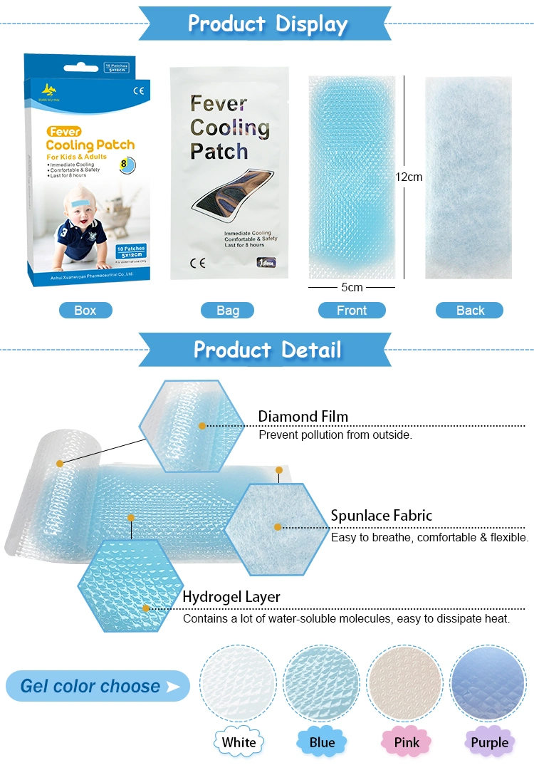 Spunlace Fabric Blue Hydrophilic Polymer Gel Children Anti Fever Patch