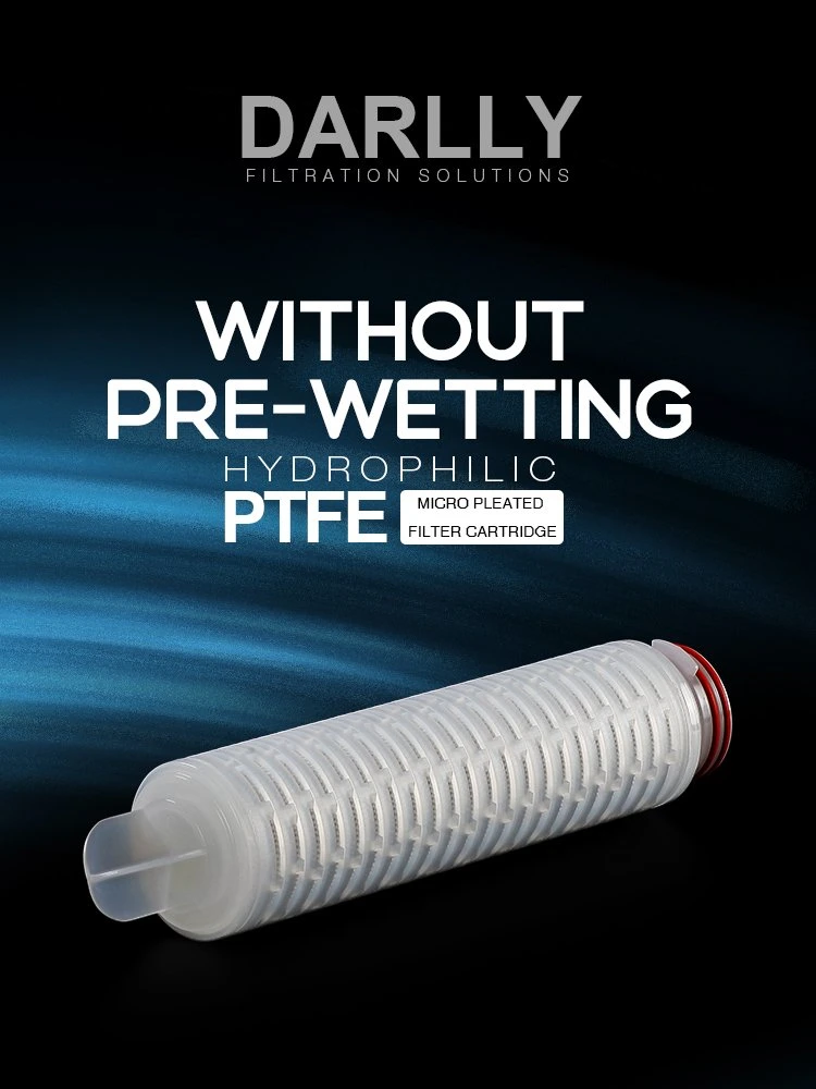 Darlly 10 Inch Hydrophilic PTFE Membrane Micron Pleated Filter Cartridge Excellent Chemical Compatibility