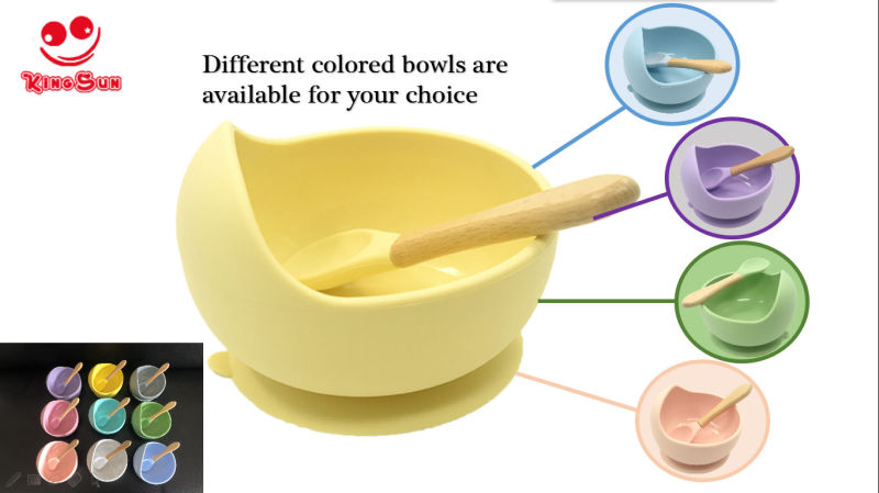 Food Grade Heat Resistant Silicone Baby Feeding Bowl with Silicone Spoon
