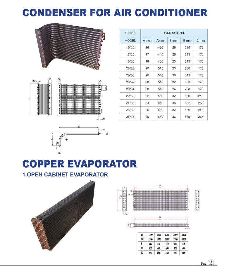 U Shape Copper Tube Hydrophilic Aluminium Fin Condenser